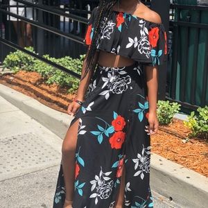 2 piece flora set. floral maxi skirt & crop top